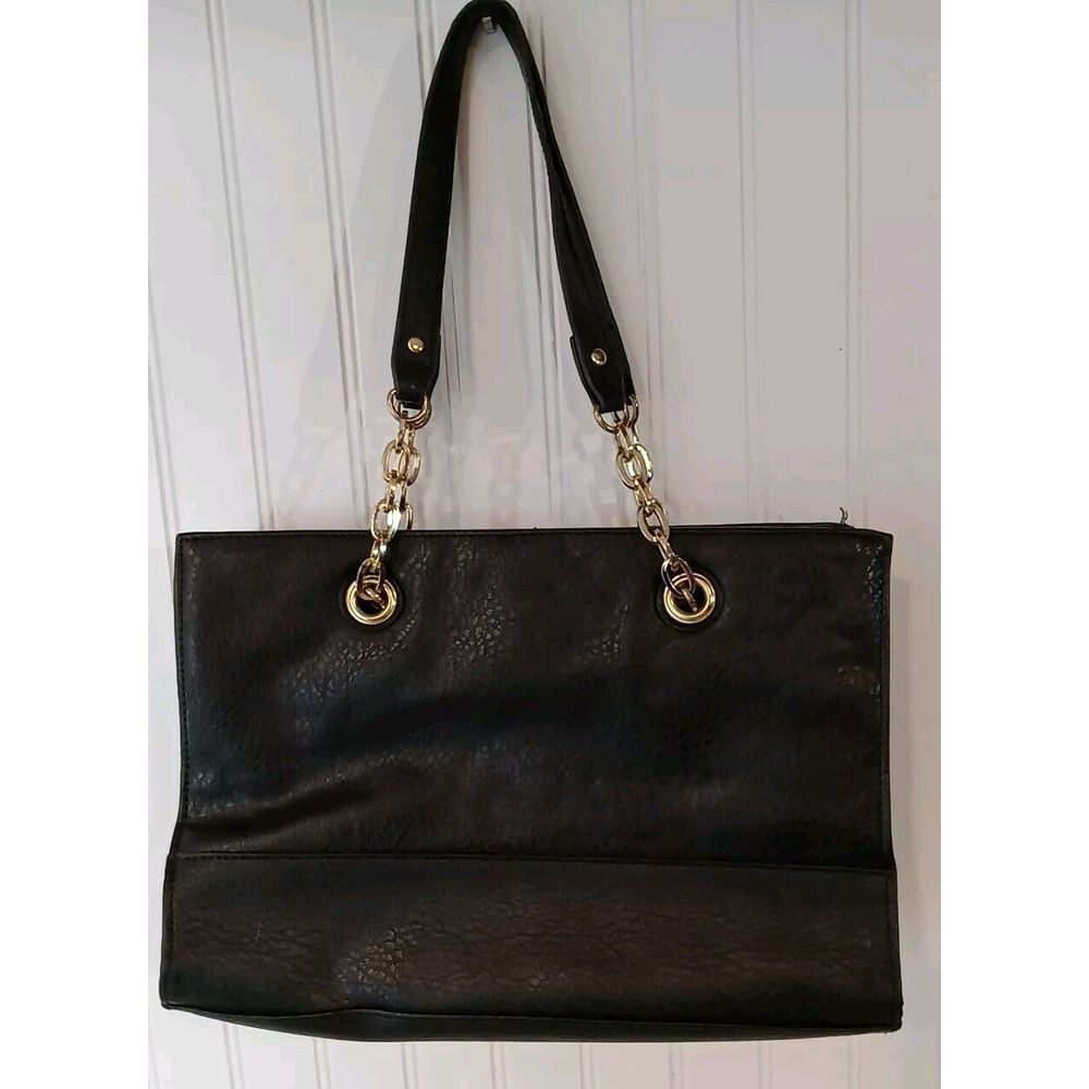 Bueno Black Leather Handbag Purse Double Chain & Leather Strap‎ Handle